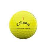 Yellow golf ball with Callaway logo on a white background
