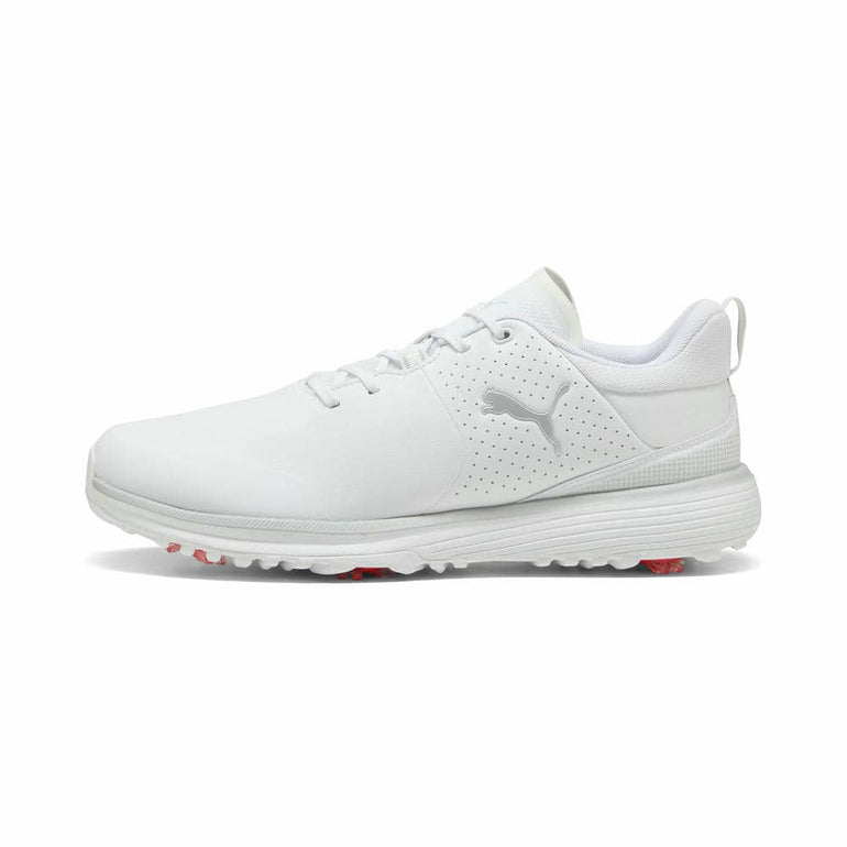 Puma Men's Fusion Grip ST Spiked Golf Shoe - Puma White/Puma Silver/Ash Gray