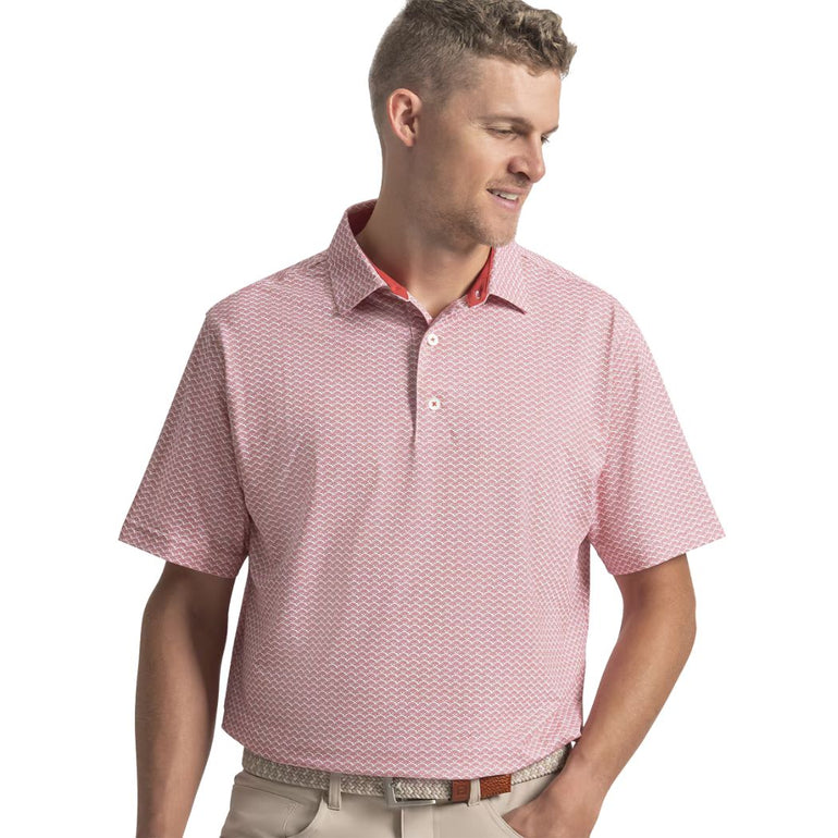 FootJoy Men's Scallop Geo Pique Polo - Nantucket Red/White