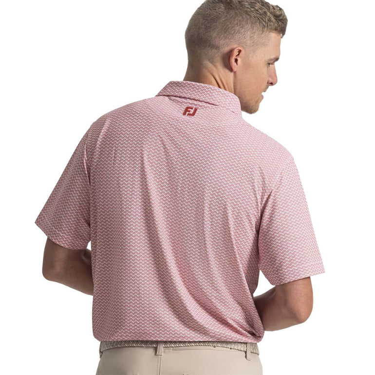FootJoy Men's Scallop Geo Pique Polo - Nantucket Red/White