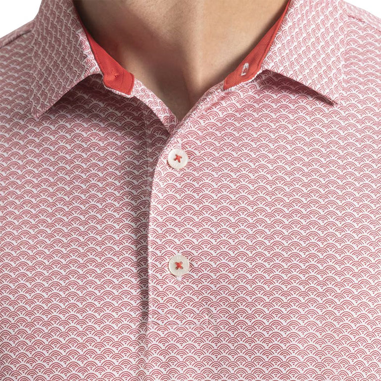 FootJoy Men's Scallop Geo Pique Polo - Nantucket Red/White