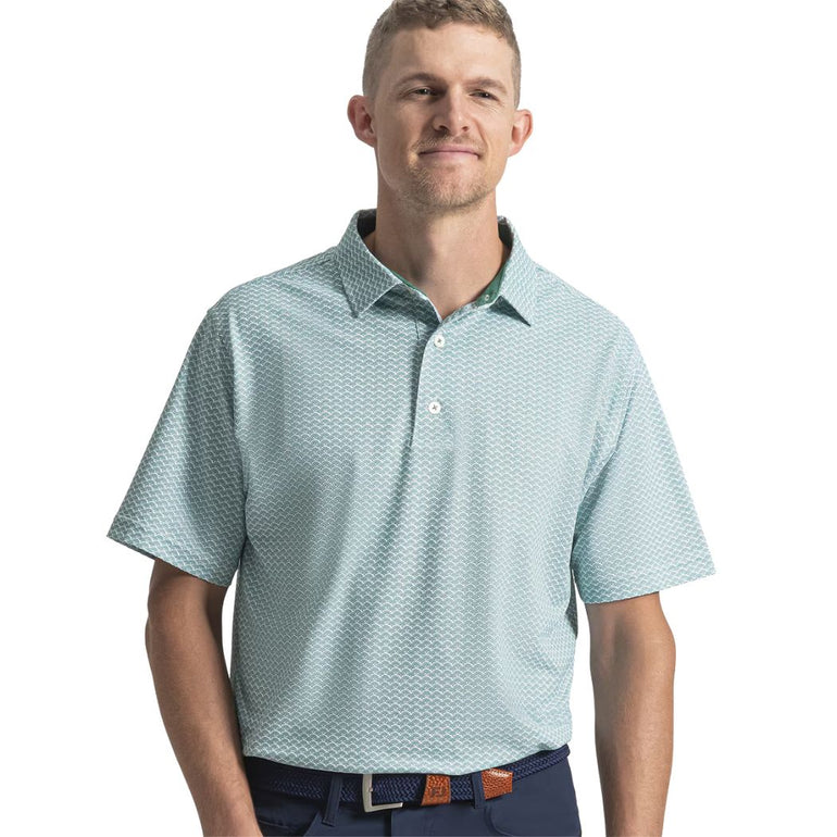 FootJoy Men's Scallop Geo Pique Polo - Field Green/White