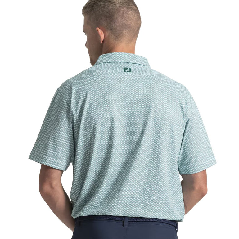 FootJoy Men's Scallop Geo Pique Polo - Field Green/White