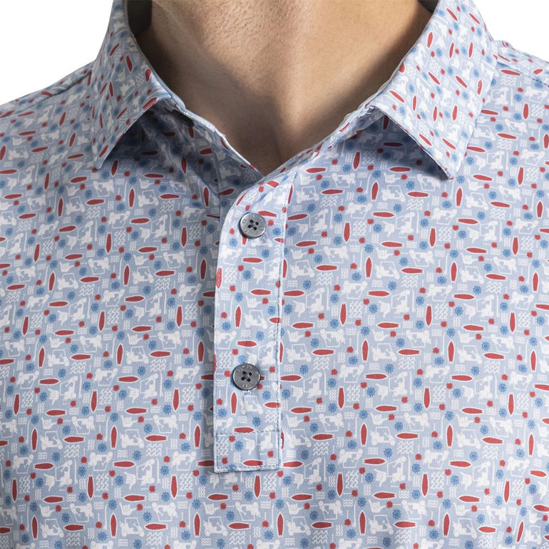 FootJoy Men's Surfs Up Print Polo - White/Chambray/Red