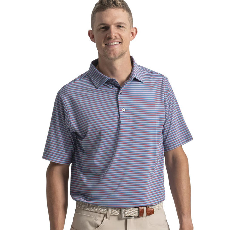 FootJoy Men's Shadow Stripe Polo - White/Blue/Nantucket Red