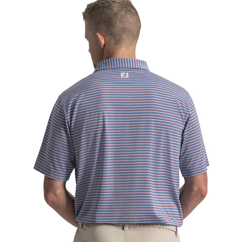 FootJoy Men's Shadow Stripe Polo - White/Blue/Nantucket Red