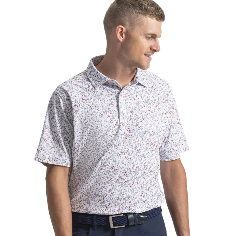 FootJoy Men's Water Floral Print Polo - White/Blue/Nantucket Red