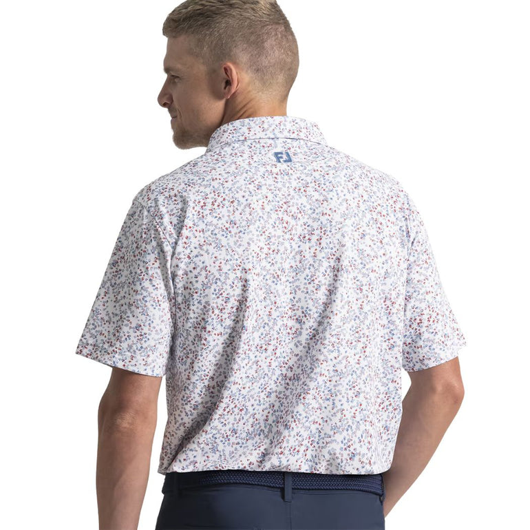 FootJoy Men's Water Floral Print Polo - White/Blue/Nantucket Red