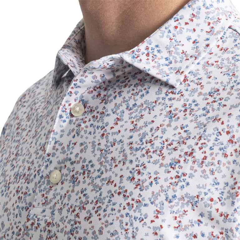FootJoy Men's Water Floral Print Polo - White/Blue/Nantucket Red