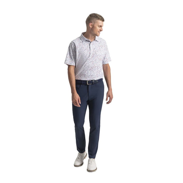 FootJoy Men's Water Floral Print Polo - White/Blue/Nantucket Red