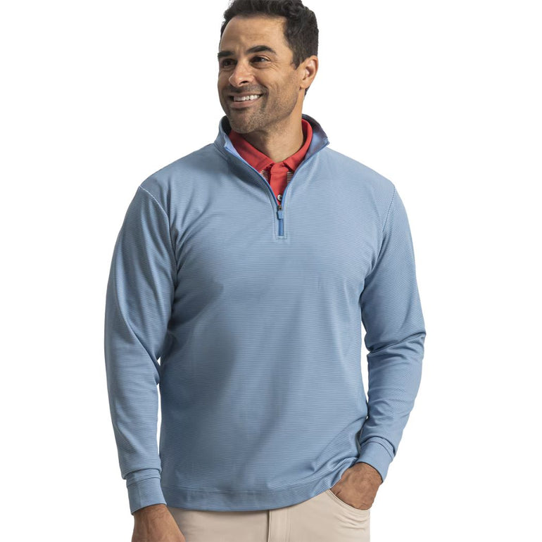 FootJoy Men's Quarter Zip Ottoman Stripe Knit Pullover - Chambray/Coastal Blue