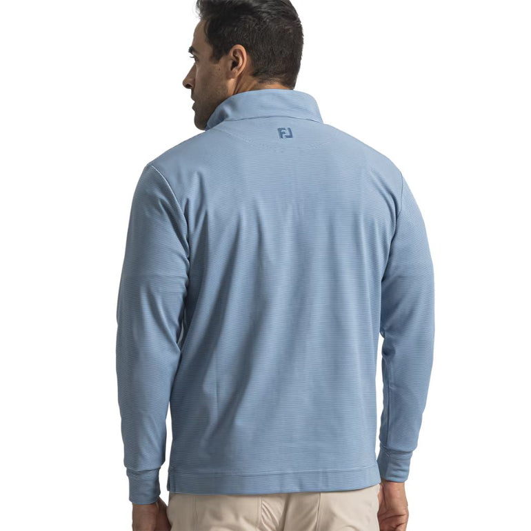 FootJoy Men's Quarter Zip Ottoman Stripe Knit Pullover - Chambray/Coastal Blue