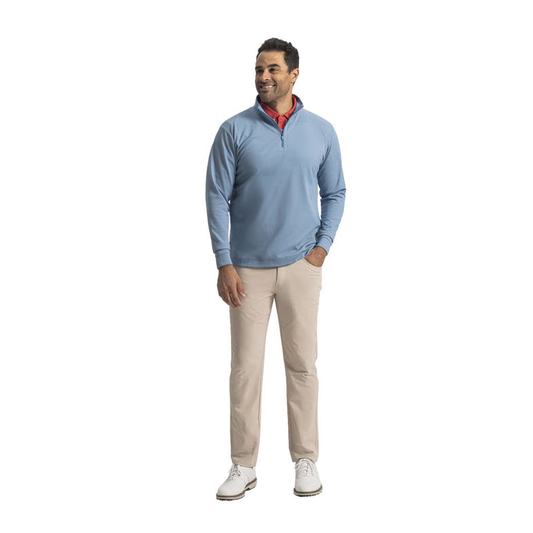FootJoy Men's Quarter Zip Ottoman Stripe Knit Pullover - Chambray/Coastal Blue
