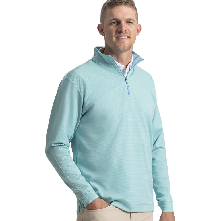 FootJoy Men's Quarter Zip Ottoman Stripe Knit Pullover - Blue Reef/Sea Glass