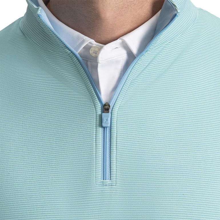 FootJoy Men's Quarter Zip Ottoman Stripe Knit Pullover - Blue Reef/Sea Glass