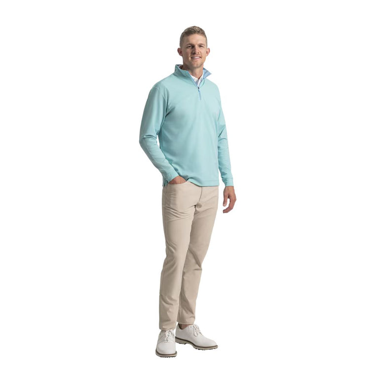 FootJoy Men's Quarter Zip Ottoman Stripe Knit Pullover - Blue Reef/Sea Glass