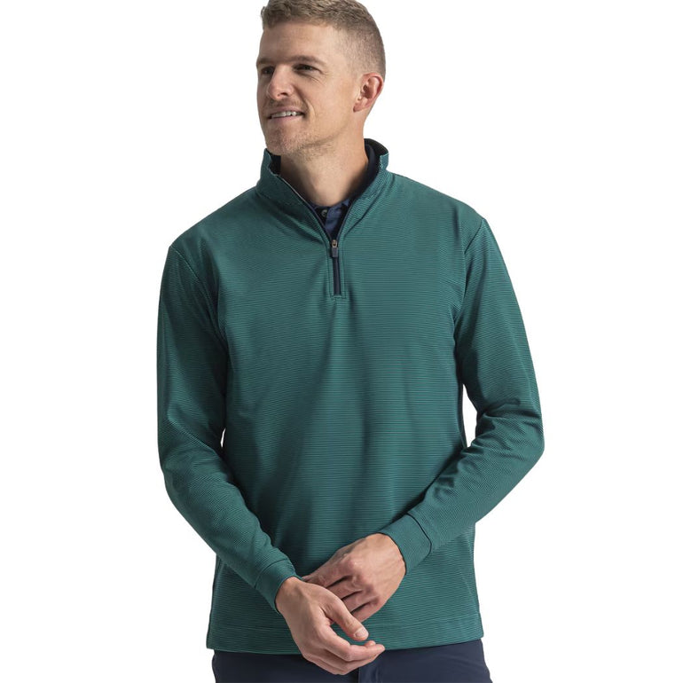 FootJoy Men's Quarter Zip Ottoman Stripe Knit Pullover - Navy/Field Green