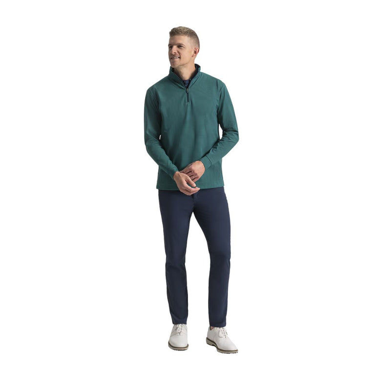 FootJoy Men's Quarter Zip Ottoman Stripe Knit Pullover - Navy/Field Green