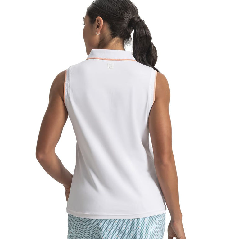 Footjoy Women's Sleeveless Polo - White/Desert Peach