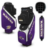 Baltimore Ravens golf bag with accessories on a white background
