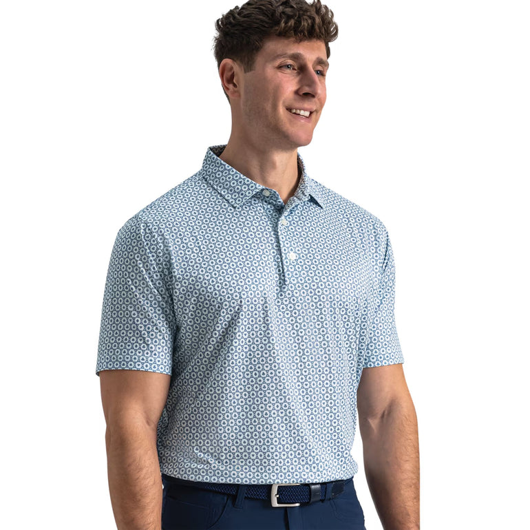 FootJoy Men's Vegas Marker Lisle Polo - Mint/Blue/White