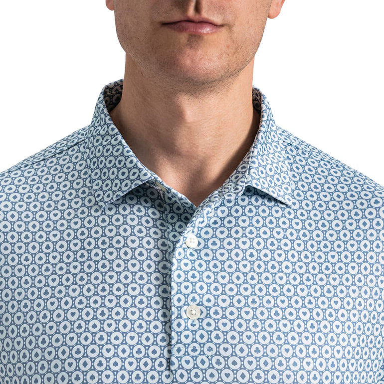 FootJoy Men's Vegas Marker Lisle Polo - Mint/Blue/White