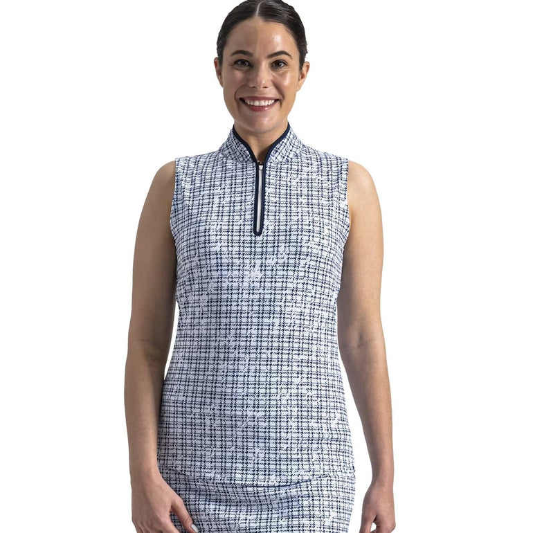 FootJoy Women's Printed Sleeveless Tank Polo - Navy Plaid