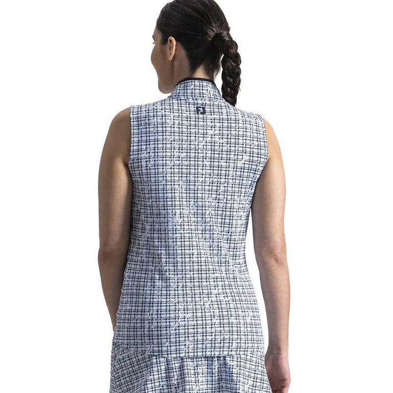 FootJoy Women's Printed Sleeveless Tank Polo - Navy Plaid
