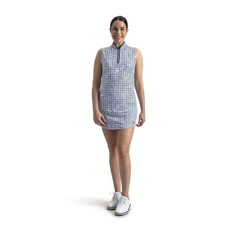 FootJoy Women's Printed Sleeveless Tank Polo - Navy Plaid