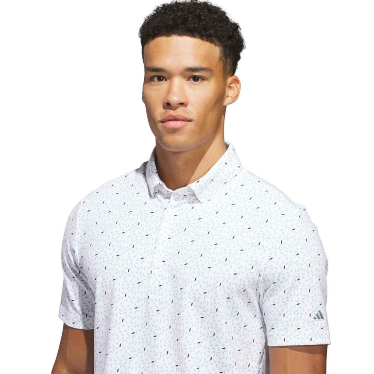 Adidas Men's Ultimate+ Soft Print Polo - White/Wonder Sage