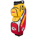 Yellow and red golf bag with Kansas City Chiefs branding on a white background