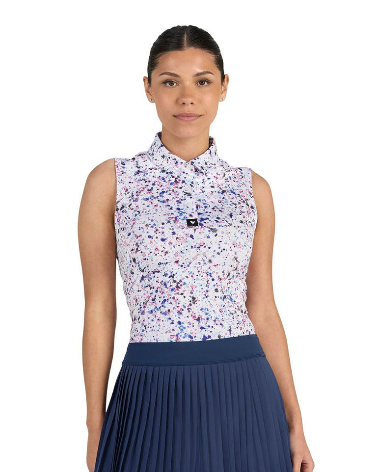 Bad Birdie Women's Paint Splatter 3 Sleeveless Polo
